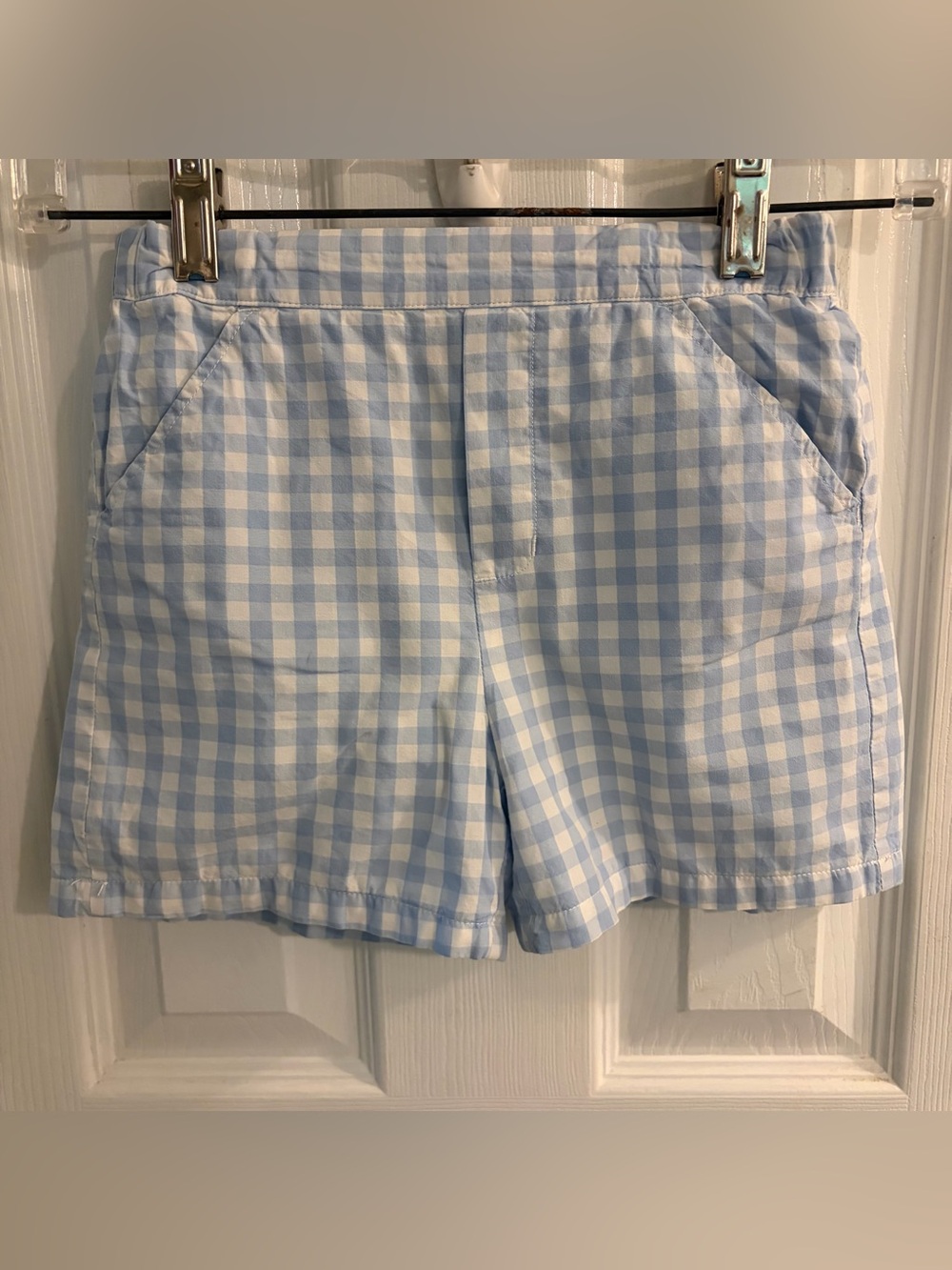 Smockingbird Pristine Boy's White & Blue Check Shorts w/Adjustable Waist Size 7